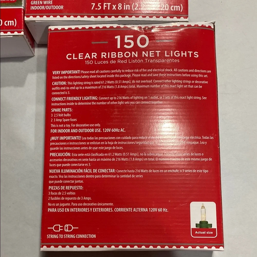 3 Holiday Time Clear Ribbon Net Lights 150 bulbs green wire indoor outdoor NIB